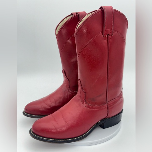 LOREDO Women’s Red Cowboy Boot Vintage Western Shoe Leather Cowgirl Roper 7.5 - Picture 5 of 12
